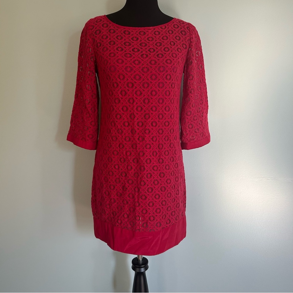 Laundry by Shelli‎ Segal Dress Red Lace Overlay Shift Valentine's Day X-Mas 2